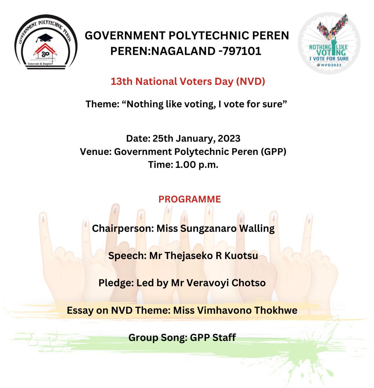 Government Polytechnic Peren (GPP) observed  13th National Voters' Day