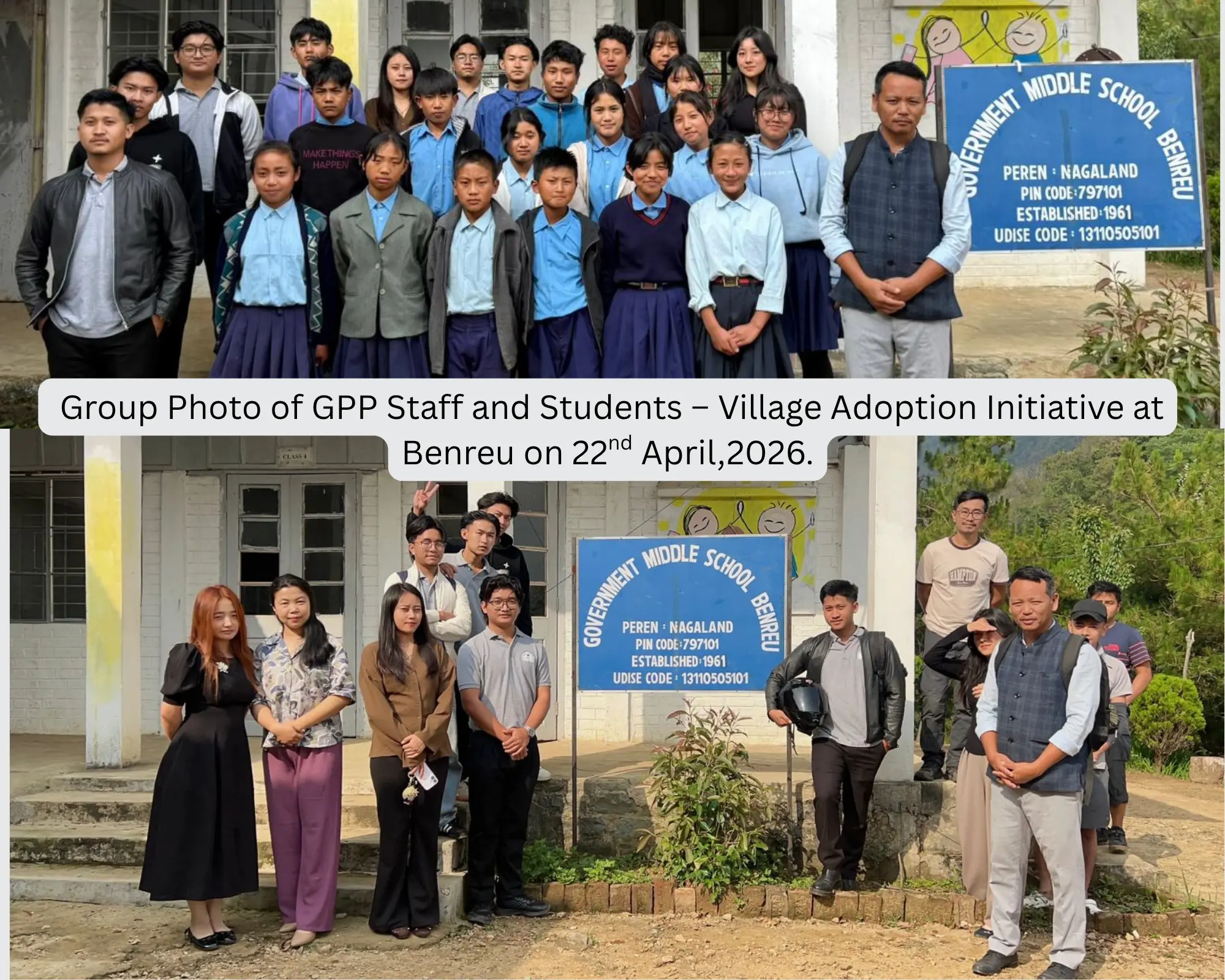 Group Photo of GPP Staff and Students – Village Adoption Initiative at Benreu